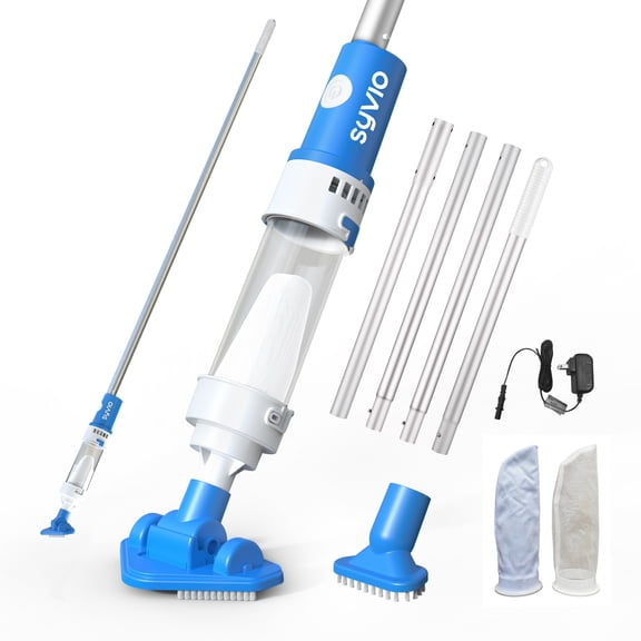 SYVIO Cordless Handheld Pool Vacuum Cleaner, Rechargeable Pool & Spa Vacuum with 78.7" Telescopic Pole, 60 Min Runtime, Strong Suction for Above Ground Pools, Hot Tub & Pond