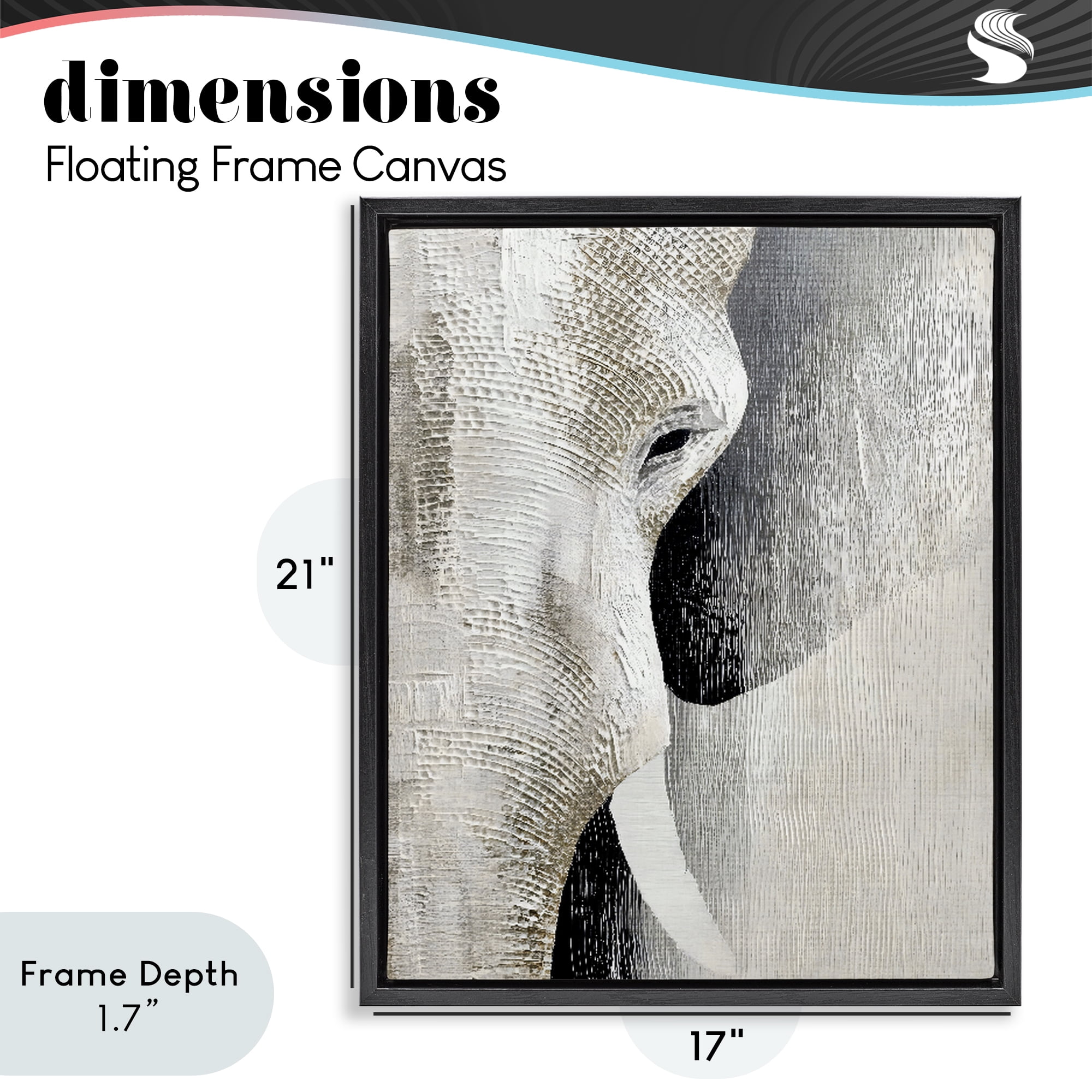Stupell Industries Faux Textured Elephant Black Framed Floater Canvas Wall Art, design by LSR Design Studio