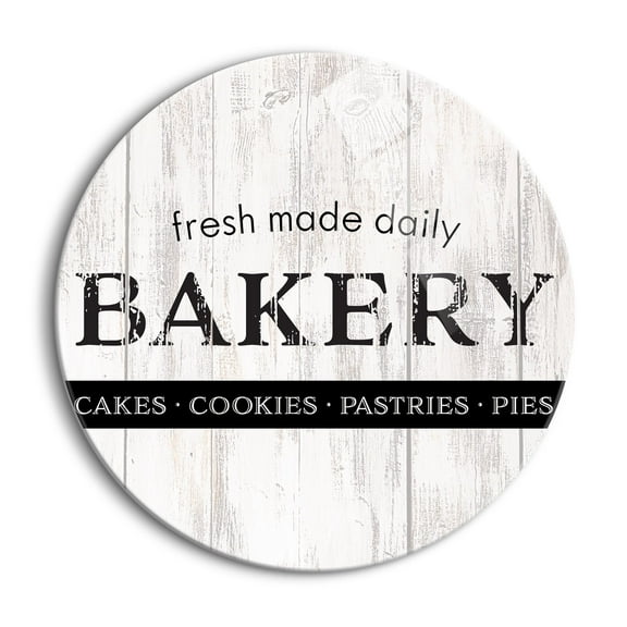 Bakery Fresh Daily White Woodgrain 24 inch Glass Round Wall Hanging Sign