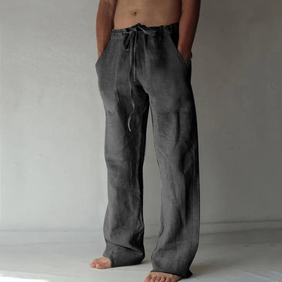 Mefallenssiah Mens and Big Mens Men'S Cotton and Linen Elastic Waist Blended Breathable Comfortable Soft Beach Casual Trousers Full Length Pants Special offers