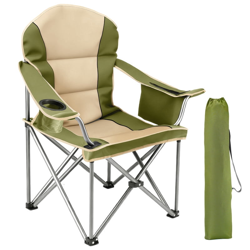 Simenmax Heavy Duty Camping Chair, Oversized Portable Folding Chair with Cooler Bag and Cup Holder, Outdoor Lawn Chair for Hiking Beach Sports,Green