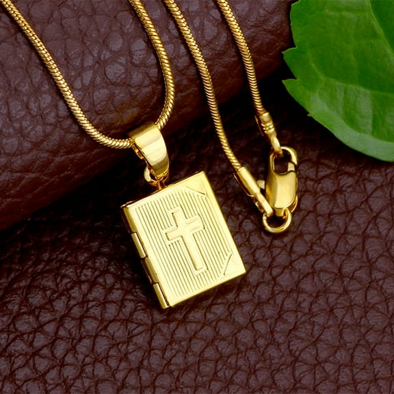 14K Yellow Gold Locket Pendant Cross Jesus Pendant Necklace Trendy Unisex Jewelry