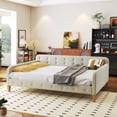 thumbnail image 3 of Full Size White Upholstered Daybed with Velvet Fabric, 4 Legs, Modern Design, Ideal for Living Room or Bedroom, Sturdy Pine Wood Frame, 3 of 17