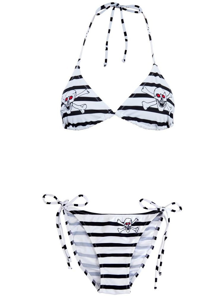 White Skull Crossbones Bikini Swimsuit Beachwear Two Pieces Set Swimwear for Kids Women Girl 