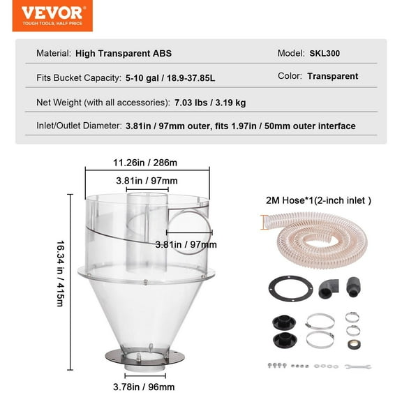 4" Cyclone Dust Collector for Vacuum Cleaner, Compatible with 5-10 Gal Shop Vac Tanks