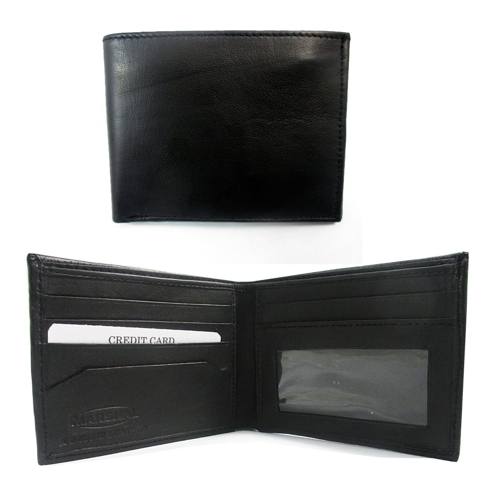 100% Men's Slim Wallet Genuine Leather Bi-fold Black 