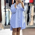 thumbnail image 6 of Zpzdpjkx Women's Striped Button Down Shirt Dress Loose 3/4 Sleeve Oversized Split Hem Casual Mini Dress, 6 of 9