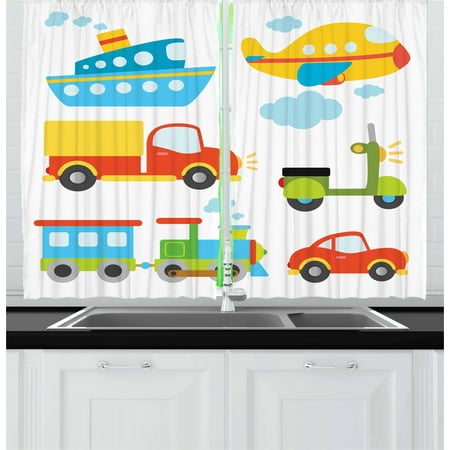 Boy S Curtains 2 Panels Set Abstract Transportation Types For