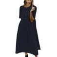 thumbnail image 1 of B91xZ Robe Maxi à Manches Courtes pour Femmes, Col Carré, Manches Courtes, Robe Longue Décontractée d'Été, Robe Moulante Côtelée, Bleu TTG, 1 of 5
