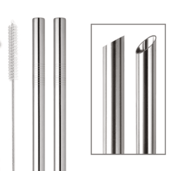 [Angled Tips] 2 Pcs Jumbo Straws, 0.5" Wide Stainless Steel Metal Straws for Bubble Tea/Tapioca Pearl, Milkshakes,Smoothies | 1 Cleaning Brush & 1 Case