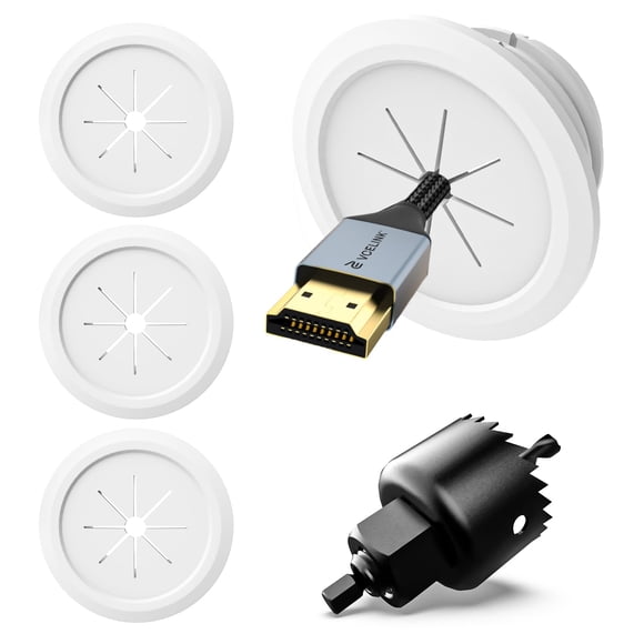 VCELINK in Wall Cable Management Kit, 1.5" (38 mm) Mini White Hole Low Voltage Wire Hider for Cable Management, 4 Pack Wall Cord Pass Throughs and 1