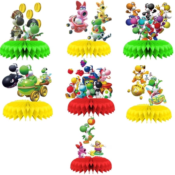 Yoshi Honeycomb Centerpieces 7pcs Birthday Party Decoration 3D Double Sided Table Decorations Party Supplies