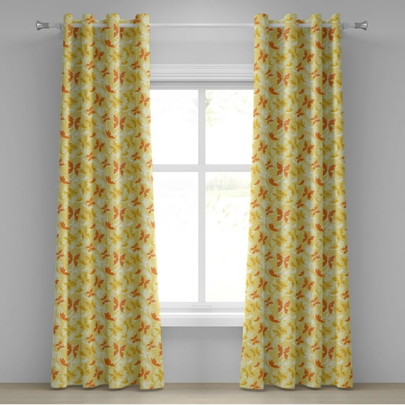 Ambesonne Yellow White Grommet Curtain, Swirled Butterfly, 50" x 108", Earth Yellow Orange