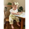 thumbnail image 5 of Loicainy Baby Toddler Girl Fake-two Romper 3 6 9 12 18 Months Floral Short Sleeve Jumpsuit and Bow Headband 2 Piece Set, 5 of 10