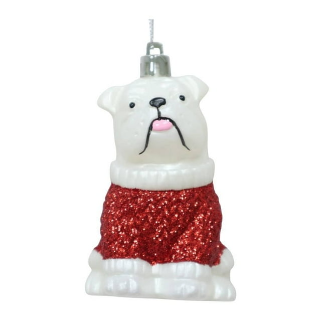 Colgante Navideño Holiday Time con Diseño de Bulldog con Brillo Blanco 9 cm