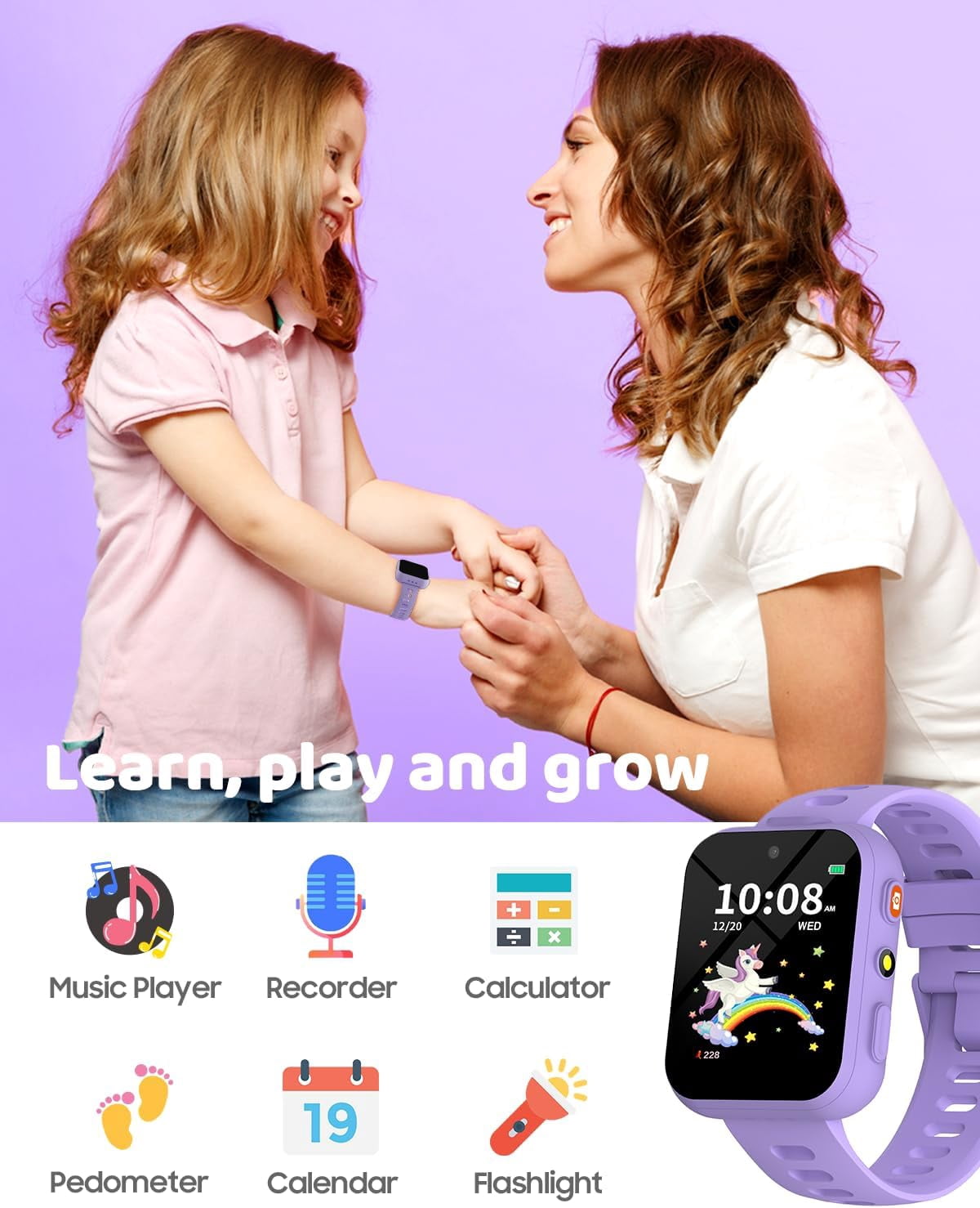 BIGGERFIVE Smart Watch for Kids with Dual Cameras, 30 Puzzle Games, Video & Music Player, Audiobooks, Flashlight, Pedometer, Calculator, Educational Toys Birthday Gifts for Boys Girls Ages 4-10 Blue