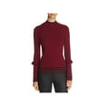 thumbnail image 1 of MARLED REUNITED CLOTHING Womens Burgundy Ribbed Fitted Ruffle Trim Long Sleeve Mock Neck Blouse L, 1 of 2