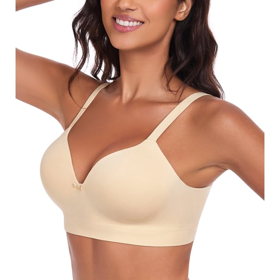 Exerin Women's Wireless Bras Full Coverage Support Seamless Plus Size Bra(Beige,XL)