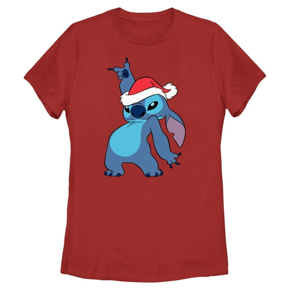 Womens Lilo & Stitch Cool Dancing Christmas Hat Stitch T Shirt