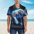 thumbnail image 2 of Pofeuu Futuristic Blue Light White Tiger Print Hawaiian Shirt for Men Sleeves Casual Button Down Summer Beach Dress Shirts T-Shirts,XX-Large, 2 of 7
