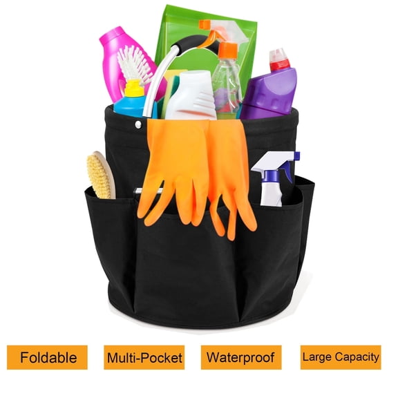 Cleaning Caddy Organizer, 17L Multi-Pocket Foldable Storage Bag, Portable Multifunctional Organiser Basket for Home, Gardening & Camping, Durable Waterproof Oxford Fabric, Black