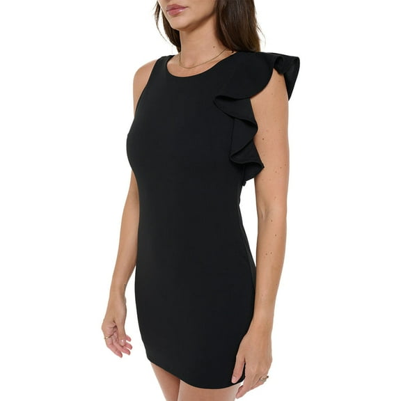 Women's Sleeveless Mini Cocktail Dress, One Shoulder Ruffle Bodycon Sexy Going Out Party, Spring Summer 2024(Black Small Size)