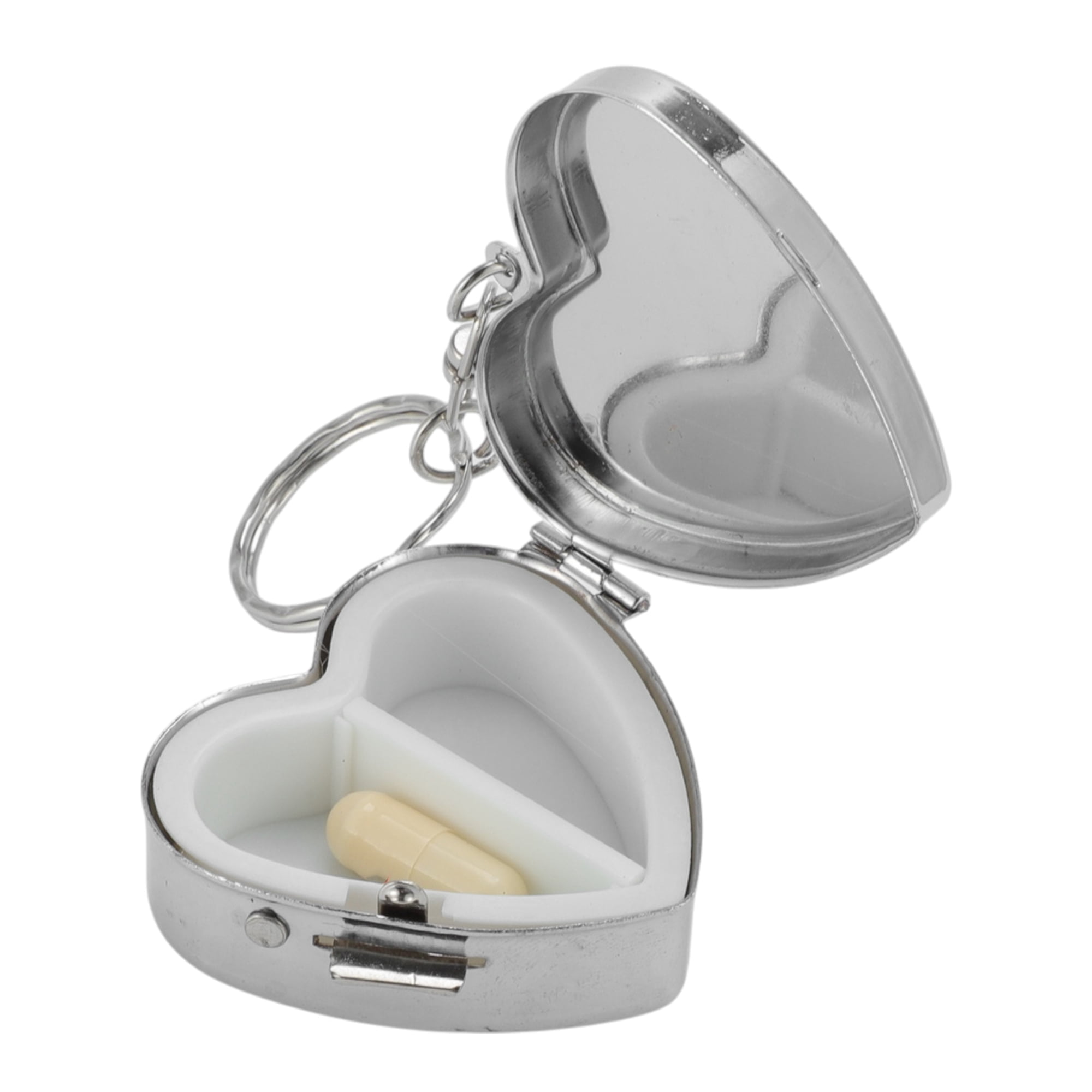 Unique Bargains 2 Grid Heart Pill Case Silver Tone 1 Pc