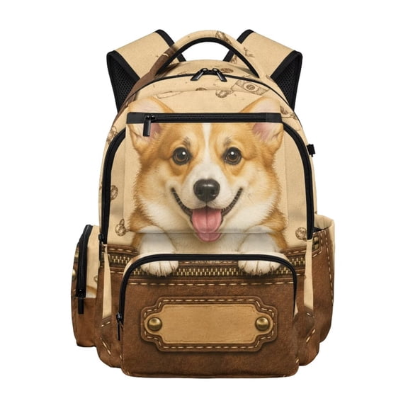 Xixirimido Cute Corgi Dog 17inch Backpack for Kids Multi-pocket School Bag for Boys Large Capacity Bookbag for Preschool Kindergarten Elementary Students