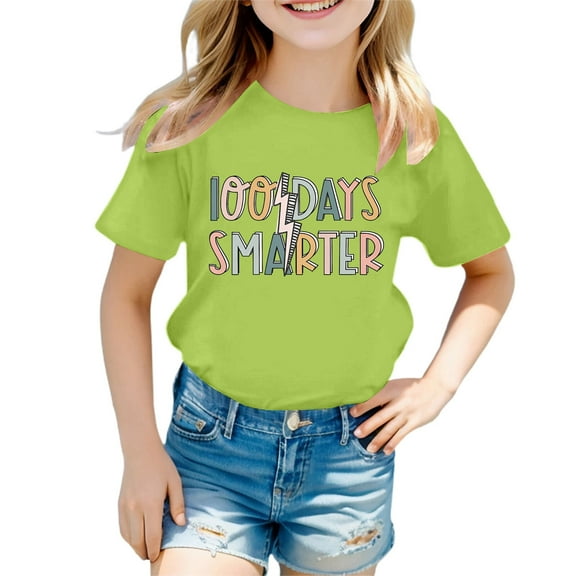 Tanghaowl Girls Shirts Children Fashion Casual Print Round Neck Loose Short Sleeve T Shirt Top Graphic Tees for Toddlers
