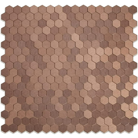 Hexagonie 11,89 Po x 11,46 Po x 5 mm Métal Autocollant Mosaïque Murale Tuile (5,68 Pi.ca./boîte)