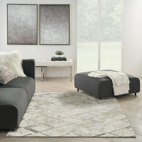 Nourison Glam Geometric Ivory/Grey 5'3" x 7'3" Area Rug, (5x7)