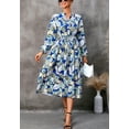 thumbnail image 2 of Leaf Print Button Shirt Collared Dress for Women Below Knee Length Blue Small, 2 of 5