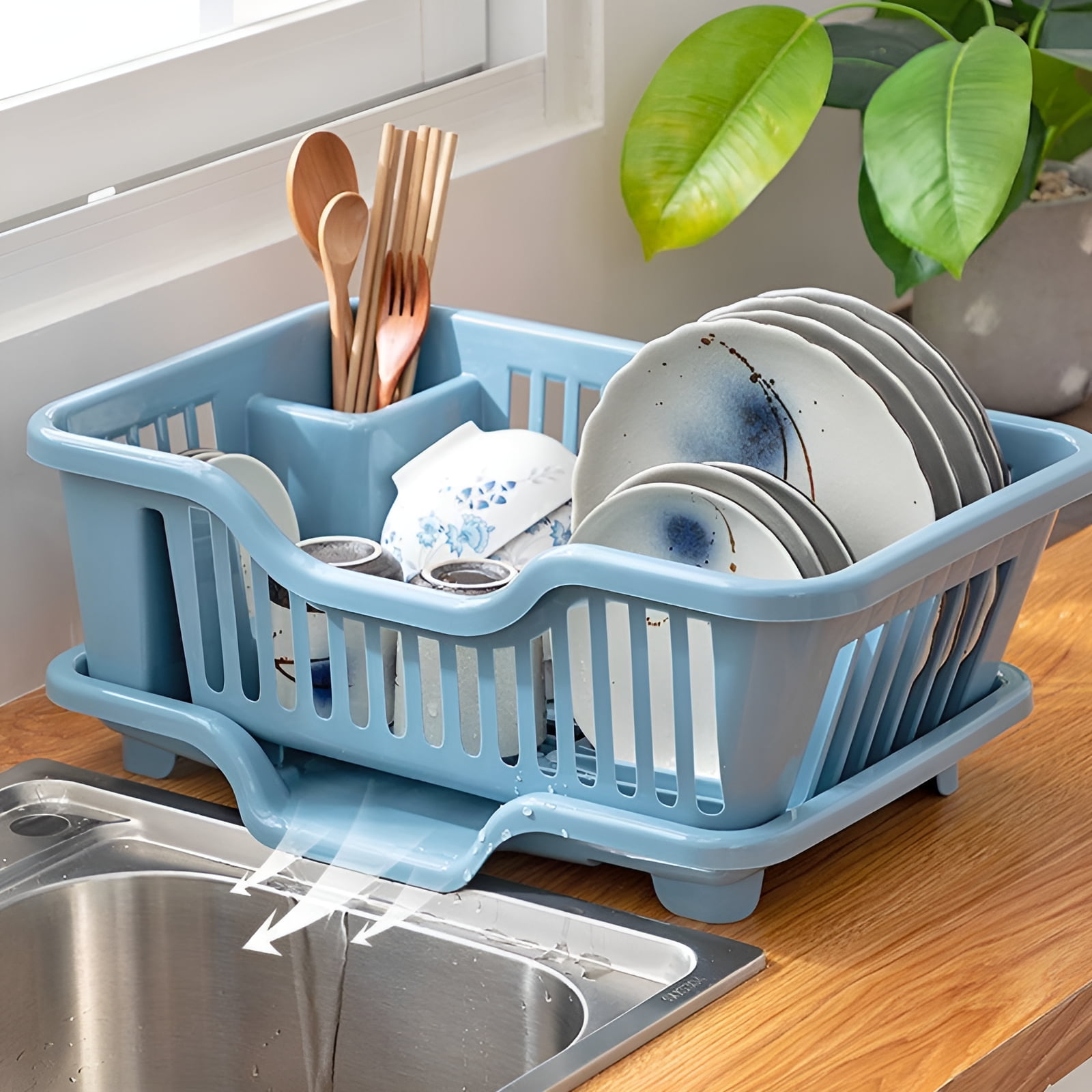 ACDANC Small Dish Drying Rack,1Layer Dish Drainer,Dish Drying Rack in Sink,Blue