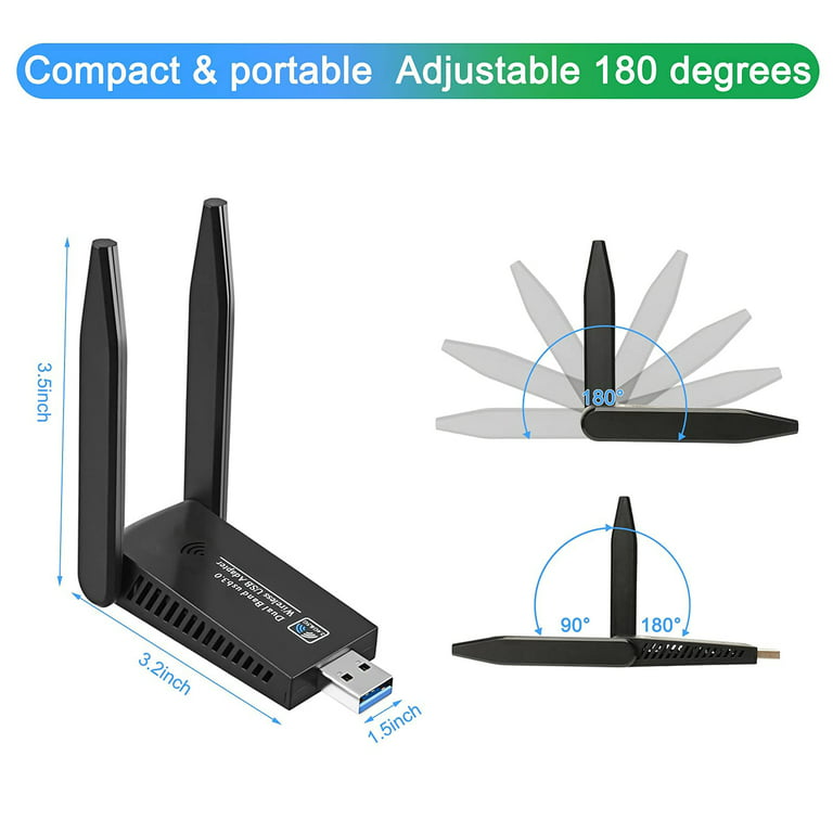 L-Link USB WiFi Adapter AC1300Mbps 3.0 Fast Connection for Desktop PC and  Laptop with 2.4GHz, 5GHz High Gain Dual Band 5dBi Antenna, WiFi Dongle for