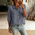 thumbnail image 3 of Lmueinov Women's Collared Half Button 3/4 Sleeve Cotton Blouse, Loose Casual Workwear Top for Daily Commute Wear S-2XL, 3 of 8