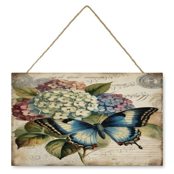 Hydrangea Wood Hanging Sign, Wood Wall Art, Funny Bathroom Wood Decor Sign, Rustic Wall Art for Bedroom Living Room 10x16 IN