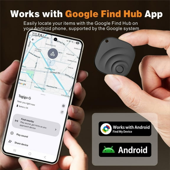 2025 Upgraded Android Air GPS, Bluetooth GPS for Android Phones, Compatible with Google Find Hub Device, Item Locator for Keys, Luggage, Backpack, Travel