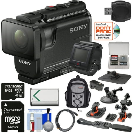 Sony Action Cam HDR-AS50R Wi-Fi HD Video Camera Camcorder & Live View Remote with 64GB Card + Battery + Backpack + Helmet, Suction Cup & Dashboard Mounts +