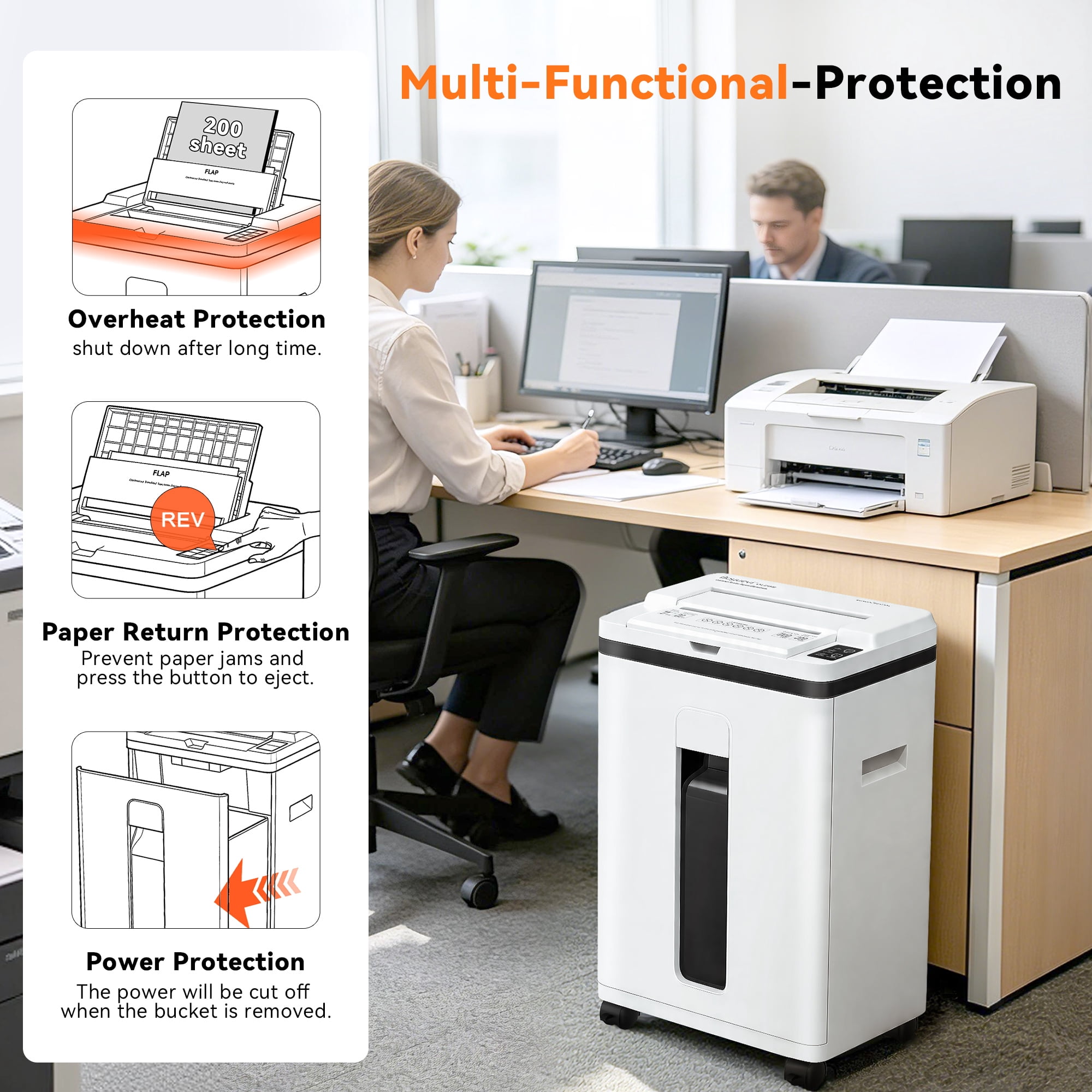 QUIETLEMON Heavy Duty Micro Cut Paper Shredder for Home Office, 200-Sheet Auto Feed & 7-Sheet Manual Shredding, P-5 Security, 5.8-Gal Bin, Shreds Paper, Credit Cards, Staples & Clips
