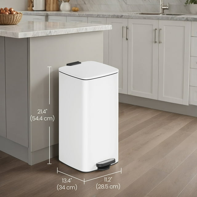 LEDREM 8-Gallon Kitchen Trash Can with Soft-Close Lid, Compact Stainless Steel Bin, Inner Bucket & Non-Slip Base,Cloud White