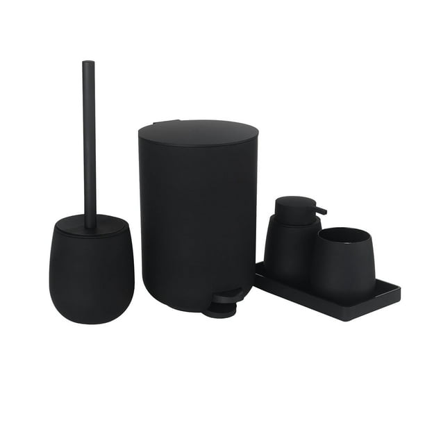 Juego de accesorios de baño de 5 piezas con escobilla de baño, vaso para cepillo de dientes, dispensador de jabón y jabonera para decorar tu apartamen Negro