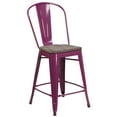 thumbnail image 2 of Flash Furniture 24" High Purple Metal Counter Height Stool with Back and Wood Seat, 2 of 7