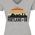 thumbnail image 4 of Inktastic Portland Oregon Skyline Retro Sunset Women's V-Neck T-Shirt, 4 of 5