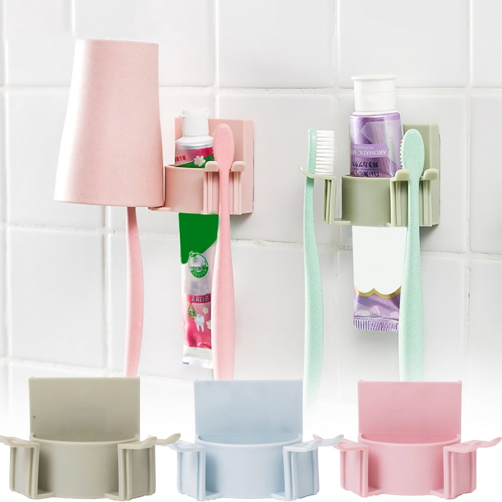 Cdar Toothbrush Holder Cup Set Toothpaste Dispenser Bathroom Organizer Wall Mounted