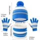 thumbnail image 2 of Conjunto de gorro y bufanda de invierno para niños de poliéster, a rayas con pompón, 3 piezas, cálido, para niños y niñas, ideal para esquí, patinaje, viajes y colegio, 2 of 3