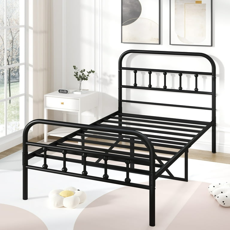 UHOMEPRO Twin Platform Bed Frame with Headboard, Metal Twin
