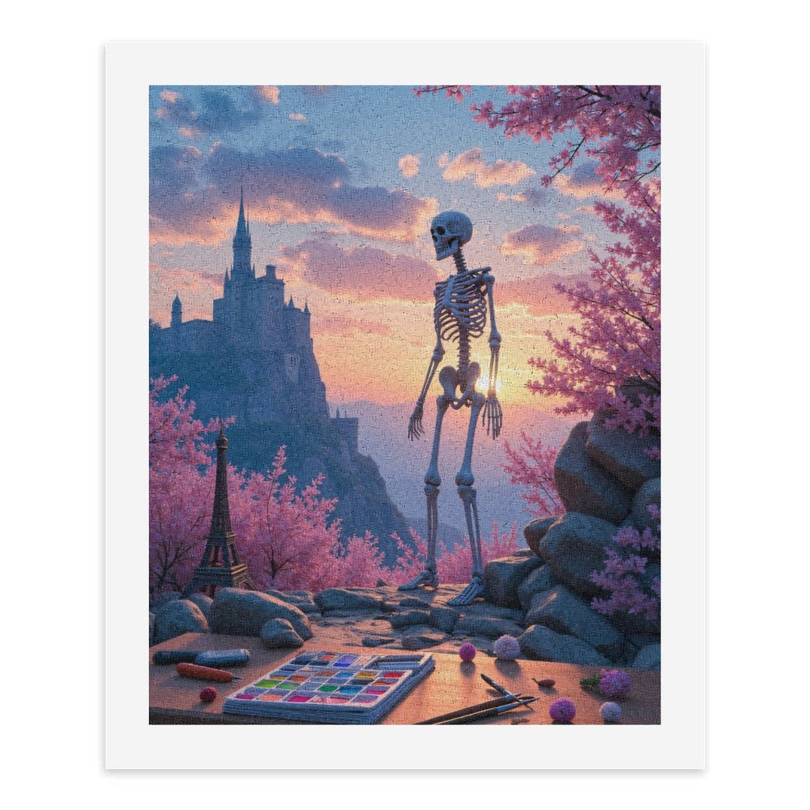 Paint By Numbers Kit for Adults Beginner - Skeleton Castle Sunset Art DIY Canvas Painting Kits for Adults, Frameless Paint By Number for Adults for Home Wall Decor 16x20 Inch