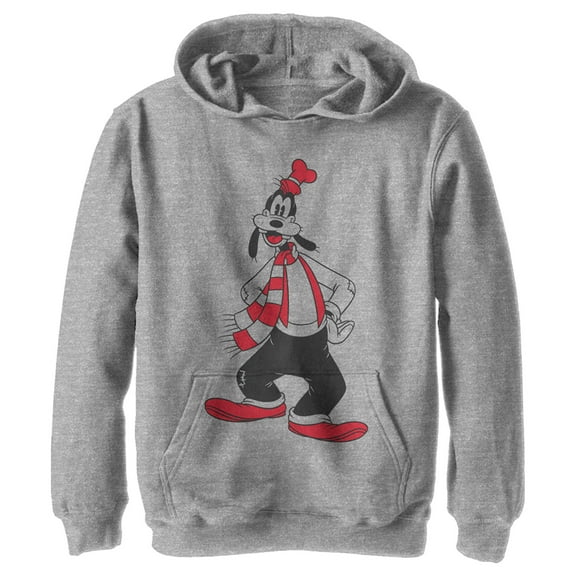 Boy's Mickey & Friends Winter Ready Goofy Outline  Pull Over Hoodie Athletic Heather Large