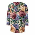 thumbnail image 4 of CYMMPU Loose Fit Round Neck Tunic Tops Fall Fashion Shirts Blouses for Women Dressy Casual 3/4 Sleeve Spring Tops Flower Printed Lightweight Basic T-Shirts Multicolor XL, 4 of 5