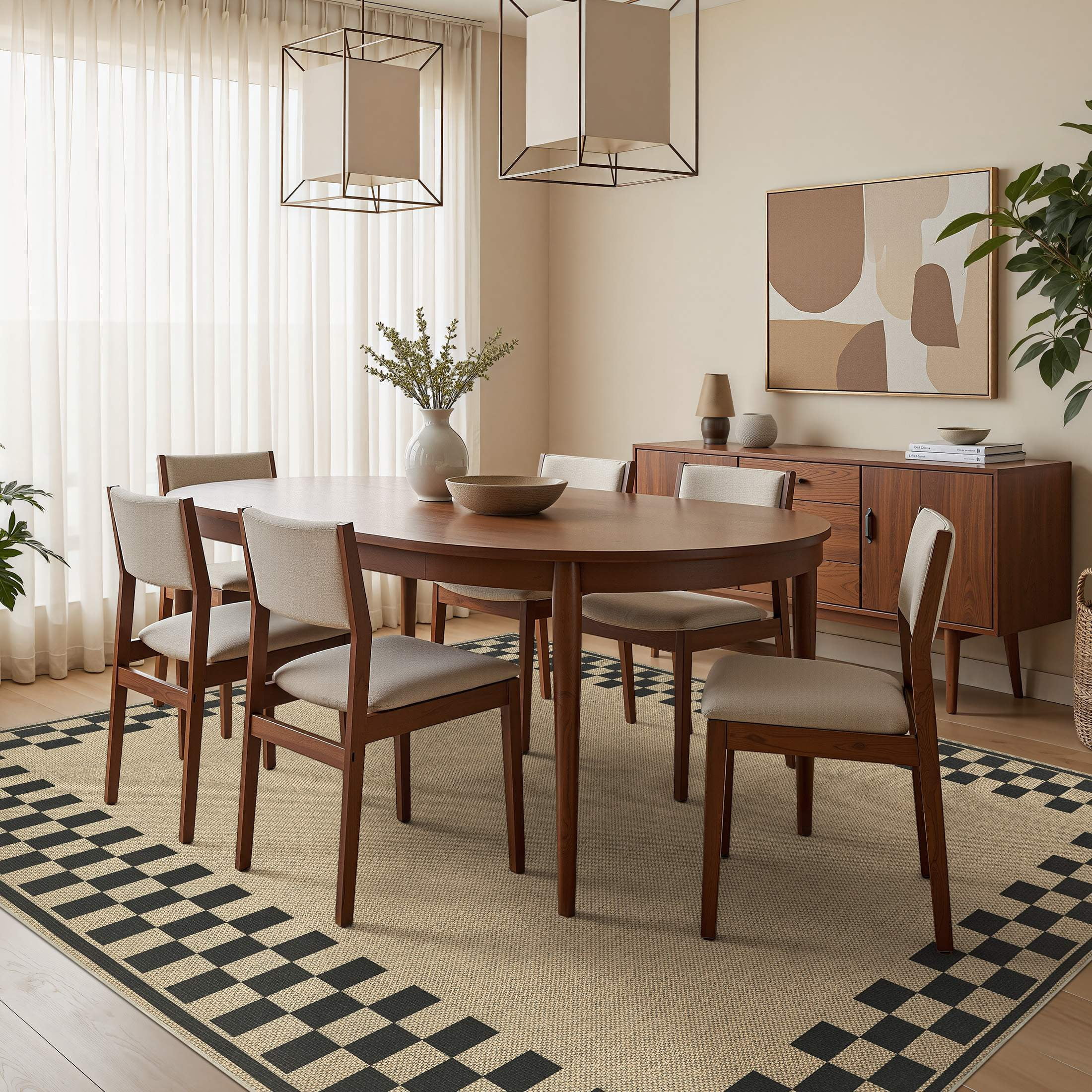 UERMEI 5x7 Area Rug for Living Room: Washable Non Slip Jute Look Carpet Low Pile Farmhouse Rug for Bedroom Under Coffee Table Dining Room - Geometric Brown